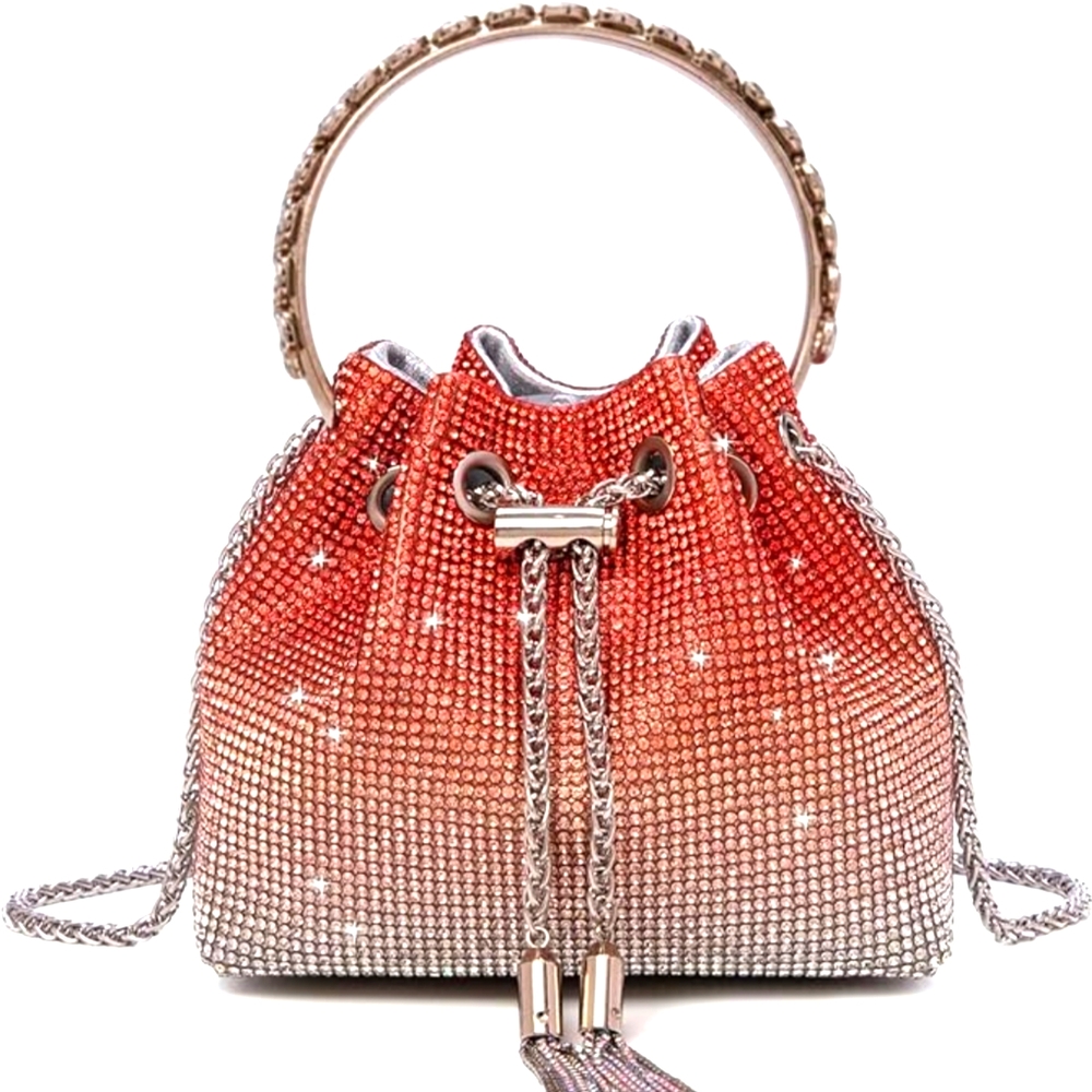 Red Ombre Rhinestone Bucket Bag